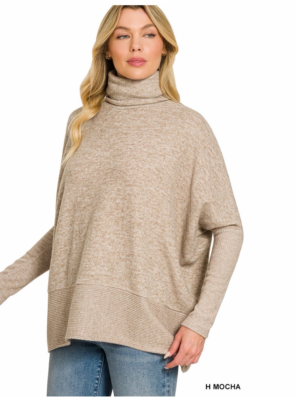 ZENANA BRUSHED MELANGE HACCI TURTLENECK SWEATER HT-2152A